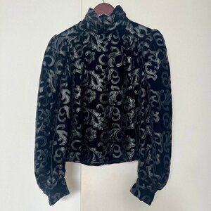 Velvety Long Sleeve Blouse with Leathery Pattern